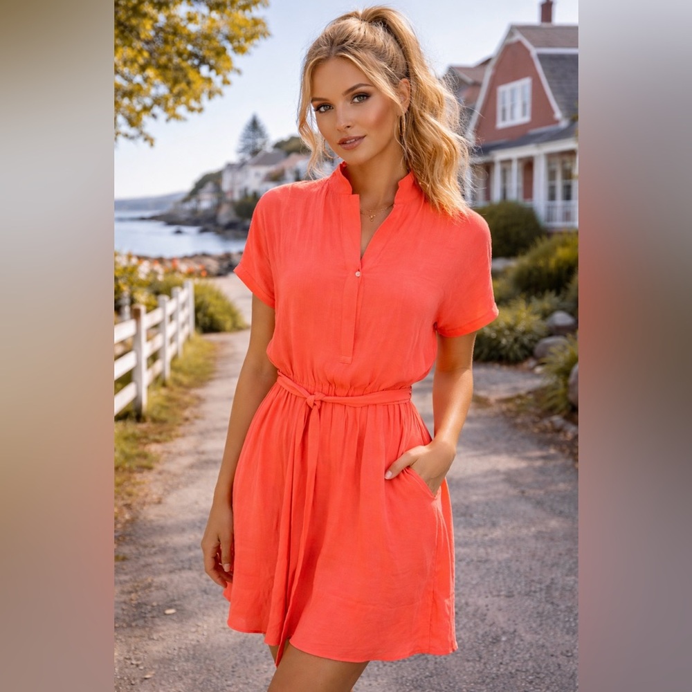 Banana Republic Coral-Orange Relaxed Waist Midi Dress